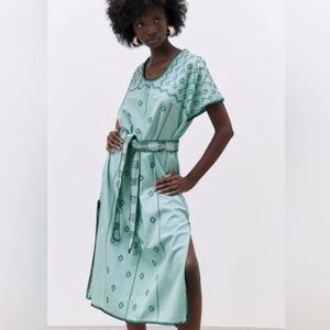 Zara Green Patterned Dress